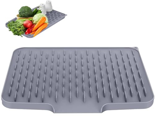 Tappetino Scolapiatti in Silicone, 40 x 32 cm Tappetino Silicone Cucina Scolapiatti, Pieghevole Gocciolatoio per Lavello, Sgocciolatoio per Lavello, Design Bifacciale, per Soggiorno(Grigio)