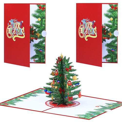 2 stycken popup-julkort, pop up julkort med kuvert, god julkort, 3D pop-up julkort för familj, vänner