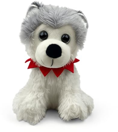 Mel-O-Design Peluche a forma di cane, 20 cm, simpatico peluche a forma di cane, morbido, con foulard rosso, regalo per bambini