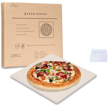Waykea Pietra quadrata per pizza in cordierite per grill, forno o forno per camper, per cuocere crosta croccante per pizza, pane, biscotti, strumento di cottura, 30,5 x 30,5 cm