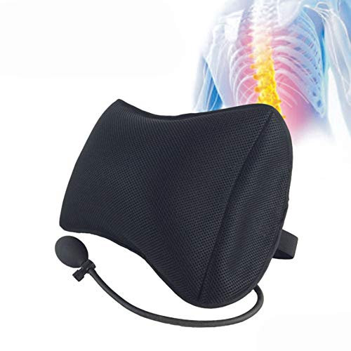 NANANA Premium Aufblasbar Lordosenstütze Rückenkissen Lendenkissen Lordosekissen, Portable Kissen mit Mesh Massage Kissen für Auto Home Office Stuhl,30X36cm,Schwarz