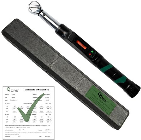 eTORK Digital Torque Wrench 3/8 Drive (25-250 in-lb) - Electronic Torque Wrench w/Precision Click-Style Display - Adjustable Mechanic Tool for Automotive, Motorcycle, Bike Maintenance & Small Engines