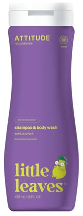 Little Leaves - Shampoo e gel doccia per bambini 2 in 1, vaniglia e pera (473 ml), shampoo biodegradabile per bambini, shampoo per bambini e gel doccia vegano, shampoo per neonati, cosmetici naturali