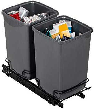 Addis 518527 Schrankauszug Dual Abfallsystem 2 x 10 Liter Eco aus 100% recycelten Kunststoffbehältern, Hellgrau, 20