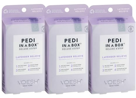 VOESH Pedi in a Box 4 Step Lavender - 3 Pack, Relaxing Spa Pedicure, At-Home Pedicure, DIY Pedi, Pedicure Supplies, Foot Care, Foot Spa, Vegan