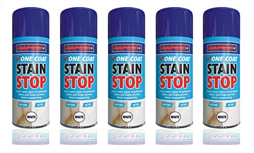 HitlineUK Stain Blocker Spray Paint White 400ml, Damp Proof Paint Stain Stop, Seals in One Coat for Brick, Concrete, Cement and Plaster Walls, Damp Seal (5 Cans)