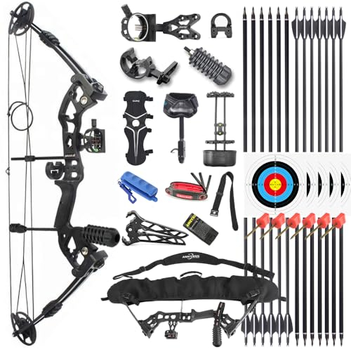 HNZMDY Bogenschießen Compoundbogen Set 30–55 lbs Compound Bogen und Pfeil Set mit Allem Zubehör Jagdbogen für Erwachsene und Jugendliche IBO 310 FPS Let Off 70% Rechte und Linke Hand (Linke Hand)