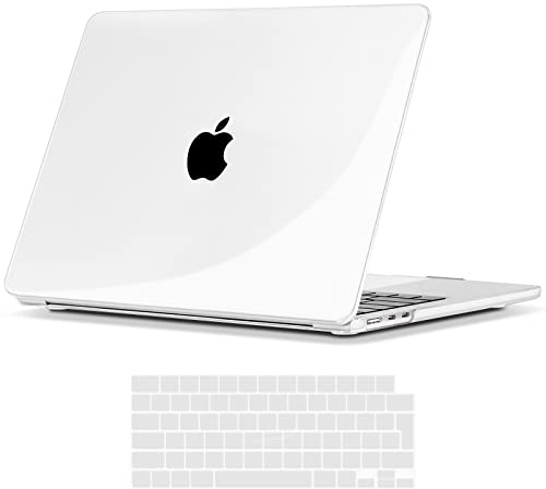 TECOOL Hülle Kompatibel mit MacBook Air M4 M3 M2 13.6 Zoll 2022 2024 2025 (A3240 A3113 A2681), Ultradünne Schutzhülle Transparent Case mit Tastaturschutz (EU Layout), Kristallklar