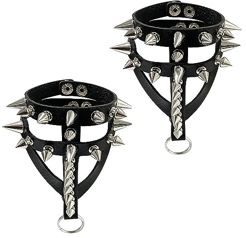 Wenrou 2 Stück Punk Gothic Armband Besetztes, Kette Unisex Nieten Punk Armband Gothic Stil Ring, Nieten Kette, Spike Niet Manschette Armreif, für Cosplay Halloween Bühne Show