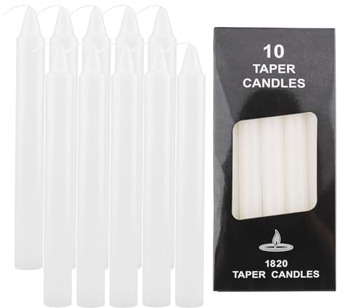 ALLAVA 10 Stück Glatte Stabkerzen Weiß, 100% Paraffin, 6 Stunden Brenndauer, für Kerzenrohling Kommunion, Taufe, Geburtstag, Hochzeit, Kerze zum Verzieren, Höhe 19cm, Ø18mm