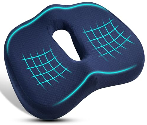 Ainiv Cojin Coxis, Cojín Espuma Viscoelástica para Asiento, Cojin Ortopédico para Coxis de Espuma de Memoria, Cojin para Silla Oficina, Coche, Alivio del Dolor y la Ciática（Azul-L）