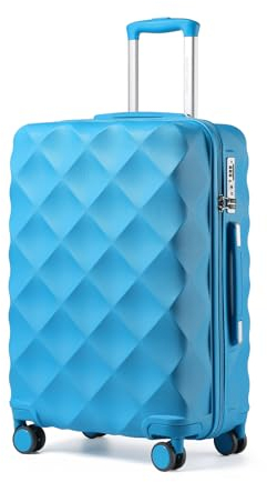 British Traveller Hartschalenkoffer Mittelgroß 64 x 43 x 26.5 cm, Reisekoffer aus ABS + PC mit TSA-Schloss, Koffer Trolleys mit 4 Rollen für Reisen und Business, Hellblau