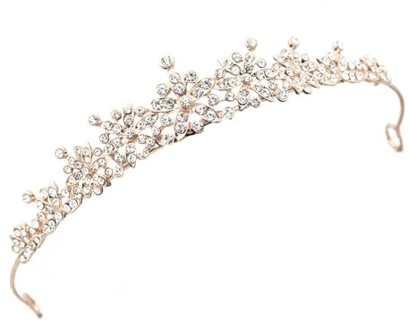 Königin Krone, Braut Diadem, Queen Krönchen,Hochzeits Krone, Tiara für Hochzeit, Damen Tiara, Runde Braut Tiaras, Handgefertigte Strass Stirnband - Roségold für Braut, Bühnenauftritte und Partys