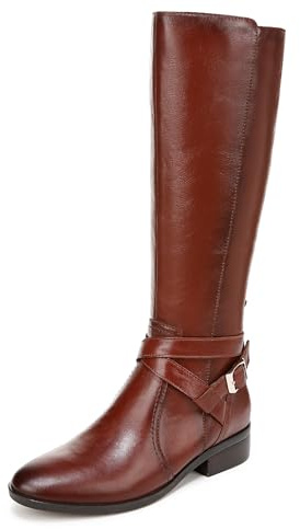 Naturalizer Women's Rena2 Knee High Riding Boots | Leather Equestrian Boots in Deep Saddle Brown with Polished Buckle Detail | Contour+ Comfort Block Heel Boots | Autumn Winter | UK 7