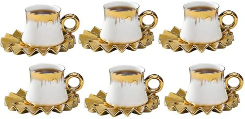 Juego de 6 tazas de café expreso, juego de tazas de café de porcelana de 90 ml, taza de café de cerámica con borde chapado en oro, tazas de porcelana, servicio de café especial para té, capuchino