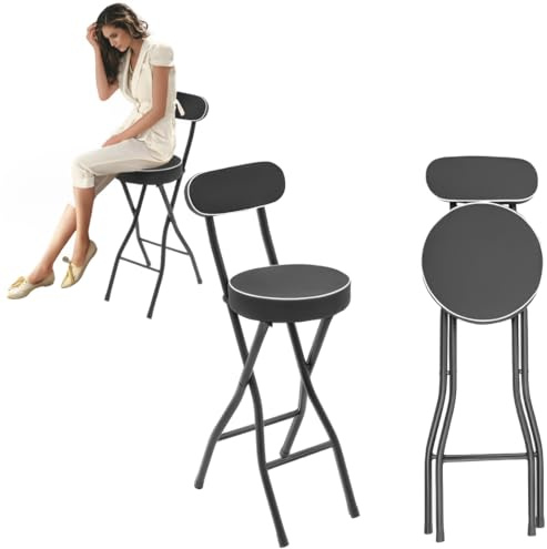 YESTAIM 2 st fällpall hopfällbar bärbar pall vadderad barstol bistropall Urban Living Trespall barstol stativ av stål kökspall fällstol sittpall svart