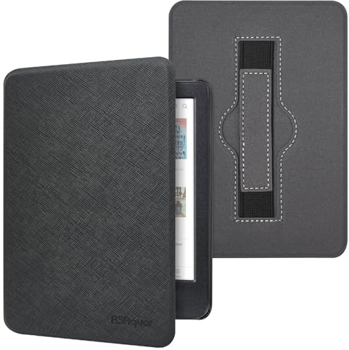 RSAquar 6 Fodral till Kobo Clara Colour | BW | 2E, Tolino Shine Colour/Shine 5/4 med handrem - Tunt Skyddshölje med Automatisk Viloläge/Väckning - Svart | 6 tum, inklusive rem, väckningsfunktion och automatisk vila, svart