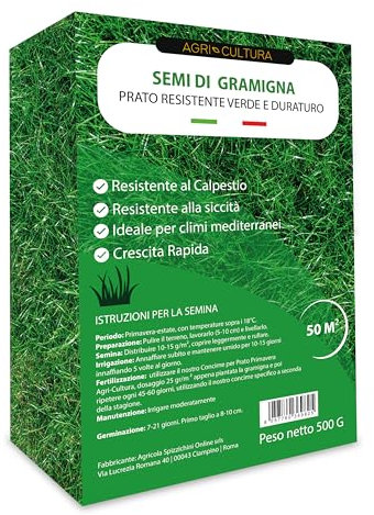 AGRI-CULTURA® | Semi di Gramigna per Prato Calpestabile 50m² | Semi Erba Resistente alla Siccità | Ideale per Climi Mediterranei | Basso Consumo d’Acqua | Crescita Rapida.