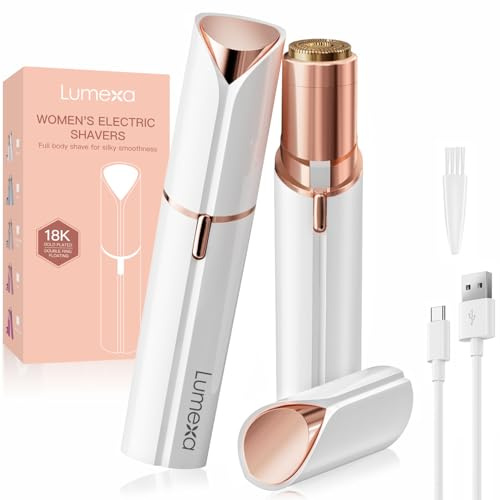 UrbanLuxe Facial Hair Remover Women, Lady Shaver for Women, Rechargeable Hair Remover Painless Face Hair Trimmer for Face Hair, Lips, Peach Fuzz, Bikini Body-White