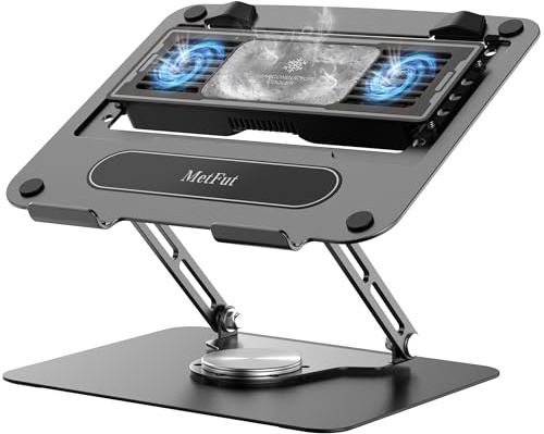 MetFut Laptop Cooling Pad with Detachable Thermoelectric Cooler, Adjustable Height & Angle, 360 Rotation Base, Carbon Steel Framework, Ultra-quiet & Super Sturdy for up to 15.6” Laptop (Black)