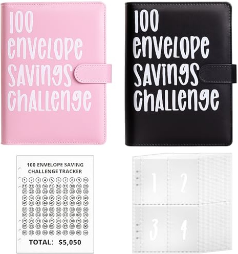 100 Envelopes Money Saving Challenge Binder, A5 Money Saving Challenge Book with Cash Envelopes, Savings Challenges Budget Book Binder to Save $5,054