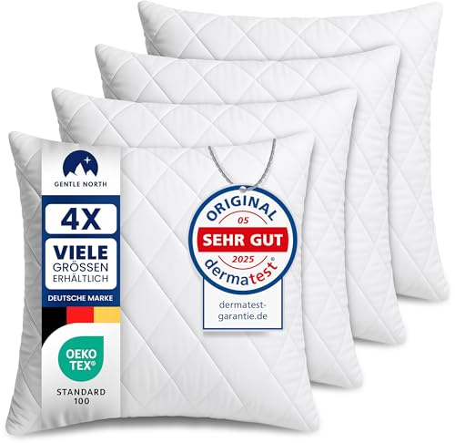 Gentle North Kopfkissen (40x40 cm groß) - 4er Set Kissen für Bett und als Dekokissen - Mit Reißverschluss für Füllung - Sofakissen - Zierkissen für Couch und Sofa - Ökotex - Waschbar bis 60° - Weiß
