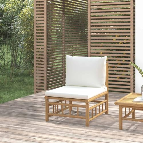 HOMELEN Medelsoffa för trädgården med krämvita kuddar i bambu, trädgårdslounge-set, balkongmöbelset, underhållningsset, sittlounge, balkong, soffa, lounge, lämplig för trädgårdar, terrasser