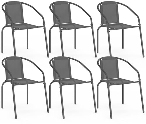 IDMarket - Lot de 6 chaises de Jardin Thelma métal et textilène empilables Gris Anthracite