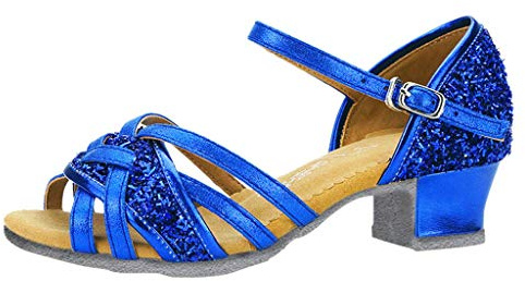 Scarpe da ballo per la danza latina americana sandali scarpe calzini battesimo, Blu, 11Years