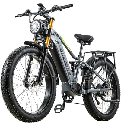 BURCHDA Dual Motor 95/190 N.m Electric Mountain Bikes for Adults E-Bike 48V 20Ah Removable Battery up to 120 km, 26X4 Fat Tire Ebike with LCD Display Full Suspension Bicycle RX80 (RX80 Single Motor)