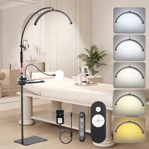 Adonafy Lampara Extensiones de Pestañas: 18 Plegable Lampara LED de Pie Para Pestañas con 5 Colores Regulables & Rotación de 360° con Una Lupa para Salón, Hogar, Negro