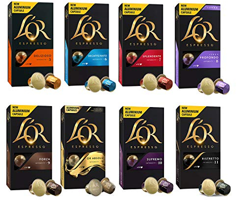 L'OR Coleccion de variedad de Cafe Espresso - Cápsulas de café de aluminio compatibles con Nespresso (R) - 8 paquetes de 10 cápsulas (80 bebidas)