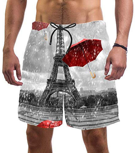 Eslifey Herren Strandshorts Eiffelturm mit fliegenden Regenschirmen Badehose Elastische Badehose Boardshorts für Herren Gr. XXL, multi
