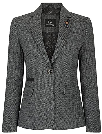 TruClothing Blazer para mujer de lana de espiga de tweed clásico elegante casual vintage a cuadros de los años 20 | Blazer para mujer | Trajes y blazers para mujer | Blazer negro para mujer | Blazer