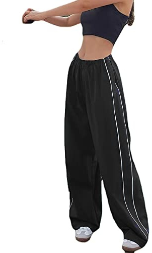 XPONNI Track Pants Women Baggy Pants Y2k Pants Parachute Pants for Women Y2K Clothing(Black,S,Small)