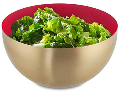 Relaxdays Ciotola da Insalata, Acciaio Inox, 2 Litri, Insalatiera da Ø 20 cm, Scodella Portafrutta da Cucina, Rosso Oro
