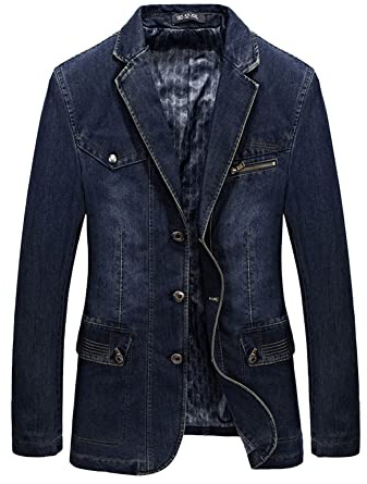 YAOTT Blazer para Hombre Chaqueta de Mezclilla Ajustada Casual de Negocios con 3 Botones,Primavera Otoño Slim FIt Algodón Casual Traje Chaquetas Vaquera Abrigo Hombres Vintage Casual Blazer Vaquera S