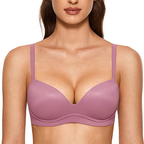 DOBREVA Sujetador Push Up sin Aros con Relleno T Shirt Bralette para Mujer Rosa de Humo 85D