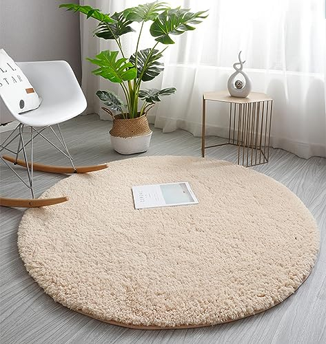 PALVIT Flauschige runde Teppiche, 60 x 60 cm, großer Teppich für Wohnzimmer, Küche, Schlafzimmer, mit rutschfester Unterseite, kleine, weiche, zottelige Matte für Eingang, Flur, runde Teppiche
