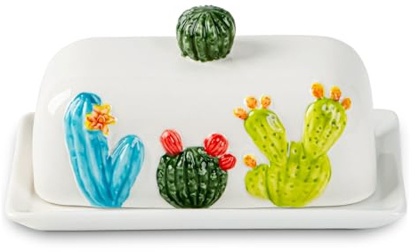 Cactus Butter Dish With Lid For Countertop Succulent Butter Dish With Cover Ceramic Butter Container Green Butterdish Cute Beautiful Desert Decoration