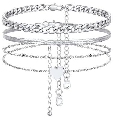 FindChic Lot de 2/3PCS Bracelet Chaine de Cheville pour Femmes Fille, Bracelets de Pied Acier Inoxydable, Longueur 22cm+5cm Réglable, Bijoux Vacance L'été