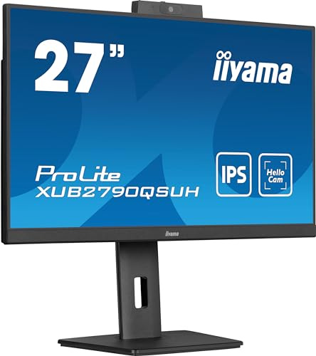 iiyama Prolite XUB2790QSUH-B1 68,5cm 27 IPS LED-Monitor WQHD 100Hz HDMI DP USB3.2 USB-C 65W KVM-Switch Slim-Line Höhenverstellung Pivot Windows Hello Webcam schwarz
