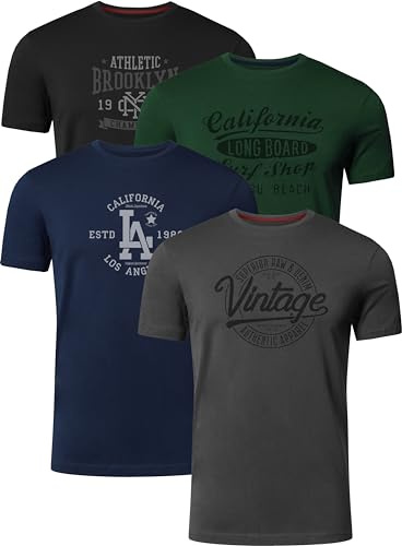 FULL TIME SPORTS Pack de 4 Camisetas Estampadas Hombre, Manga Corta, 100% Algodón, PRINT-001-PACK-5-XL