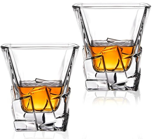 Hisptgo Whiskey Glasses Set of 2, 10 Oz Old Fashioned Lowball Rocks Glasses Gift for Men Drinking Scotch Bourbon Cocktail Liquor Vodka