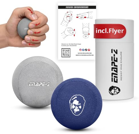 enape® stressbollar | Uppsättning av 2 stressbollar för vuxna och barn | Antistressboll i snygg låda med minimalistisk design | mjuk och medelhård boll (Grå & marinblå)