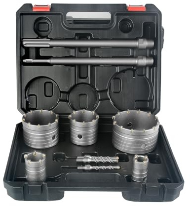 BINOTA Set di Seghe a Tazza per Calcestruzzo, con Punte da Carotaggio Circolare, Ideale per Calcestruzzo, Cemento, Mattoni, Muratura in Pietra, 30, 40, 65, 80 e 100 mm