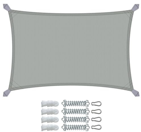VOUNOT® Toldo Vela de Sombra Rectangular 3 x 2 m, Toldo Parasol Terraza Impermeable con Kit de Montaje, Gris