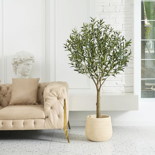 VeriNatural Künstlicher Olivenbaum 150cm Kunstpflanze Groß-1283 Blätter&58 Früchte wie echt,UV-Beständige Dekorative Künstliche Pflanzen-für Wohnzimmer Büro Badezimmer als künstlicher Baum,VN157