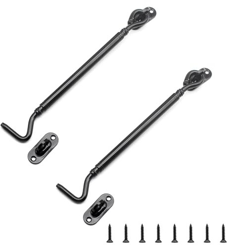 LINTRA Pack of 2 Storm Hooks with Eyelet, Stainless Steel Door Bolt Black, for Garage, Window, Barn Door, Living Room Door, Storm Hook