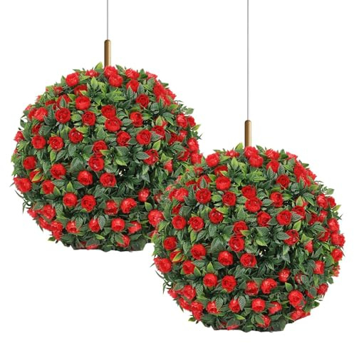 Generico Palle Topiarie Fiori Artificiali,Piante Finte Sferiche in Bosso | 2 Pezzi Decorazioni da Appeso per Interni ed Esterni Portico Giardino Terrazzo Balcone